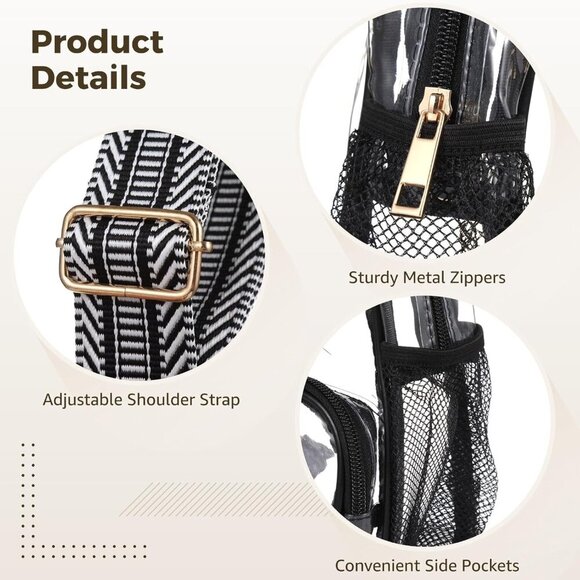 Clear Crossbody Bag for Women, Stadium Approved Transparent Shoulder Bag with Ad - Picture 3 of 5